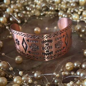 Vintage Copper Cuff Bracelet w Navajo Symbols